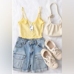 Tilly’s Yellow Pointelle Cami Starfish Charm Tank XXS NWT Flaw